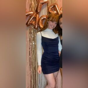 Navy cowl-neck bodycon dress